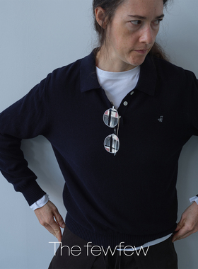 The fewfew 棉麻混纺舒适干爽简洁翻领长袖叠搭针织Polo上衣