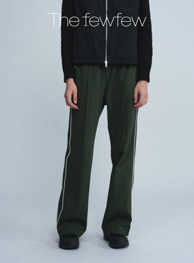 The fewfew 棉质针织面料舒适松紧腰侧缝织带设计直筒休闲裤长裤