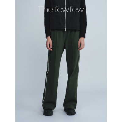 The fewfew 棉质针织面料舒适松紧腰侧缝织带设计直筒休闲裤长裤