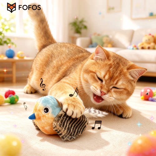 FOFOS两只福狸猫咪玩具仿真发声小鸟猫薄荷自嗨解闷逗猫棒