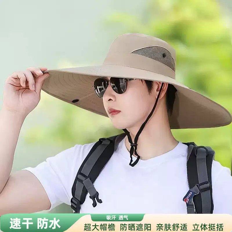 户外中老年爸爸登山帽子男士遮阳帽夏季防晒渔夫帽帽檐钓鱼太阳帽