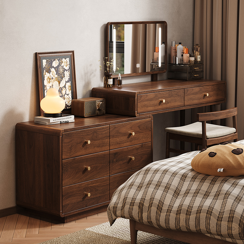 全实木梳妆台斗柜一体卧室2025新款床尾化妆桌收纳柜省空间化妆台