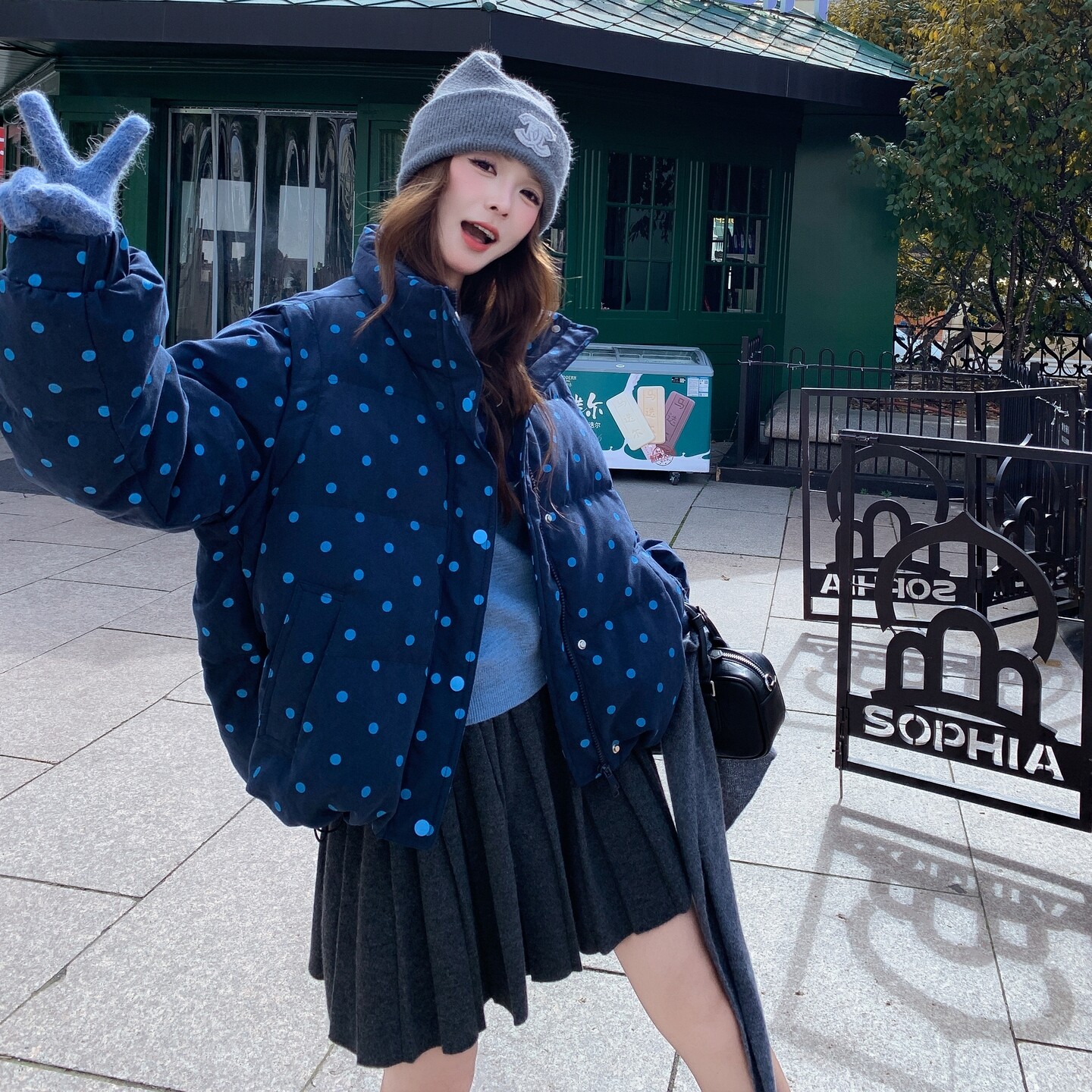 【主推】退货率低 袖子可脱卸送披巾】波点羽绒服D9998 P255 K378