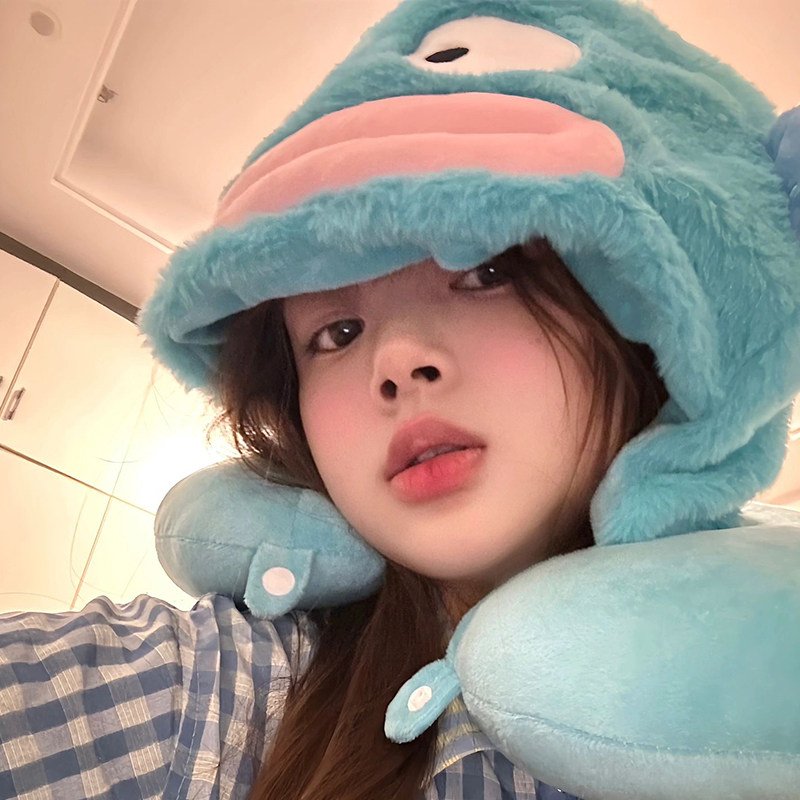 미운 물고기 U 자형 베개 디즈니 인어 HANTON 후드 목 보호대 스티치 셜리 로즈 비행기 낮잠 베개 모자