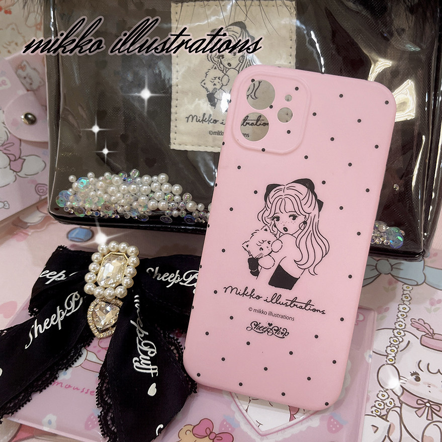 mikko联名日系法式女孩手机壳正版粉色波点哑光磨砂壳iphone14壳