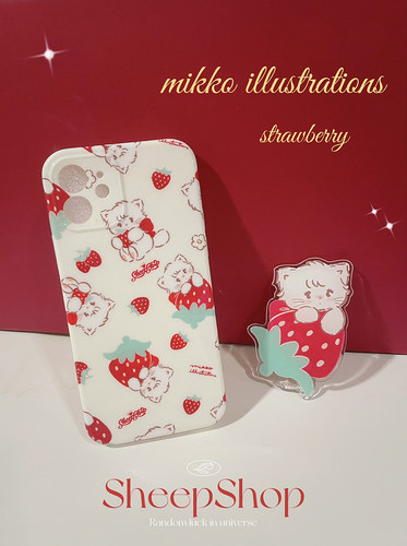 清仓绵羊商店手机壳iphone12红草莓猫咪慕斯手机支架IMD精孔可爱