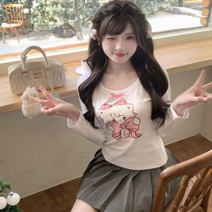 衫 长袖 内搭可爱印花圆领小熊日系粉上衣 mikko联名打底衫 售完绝版