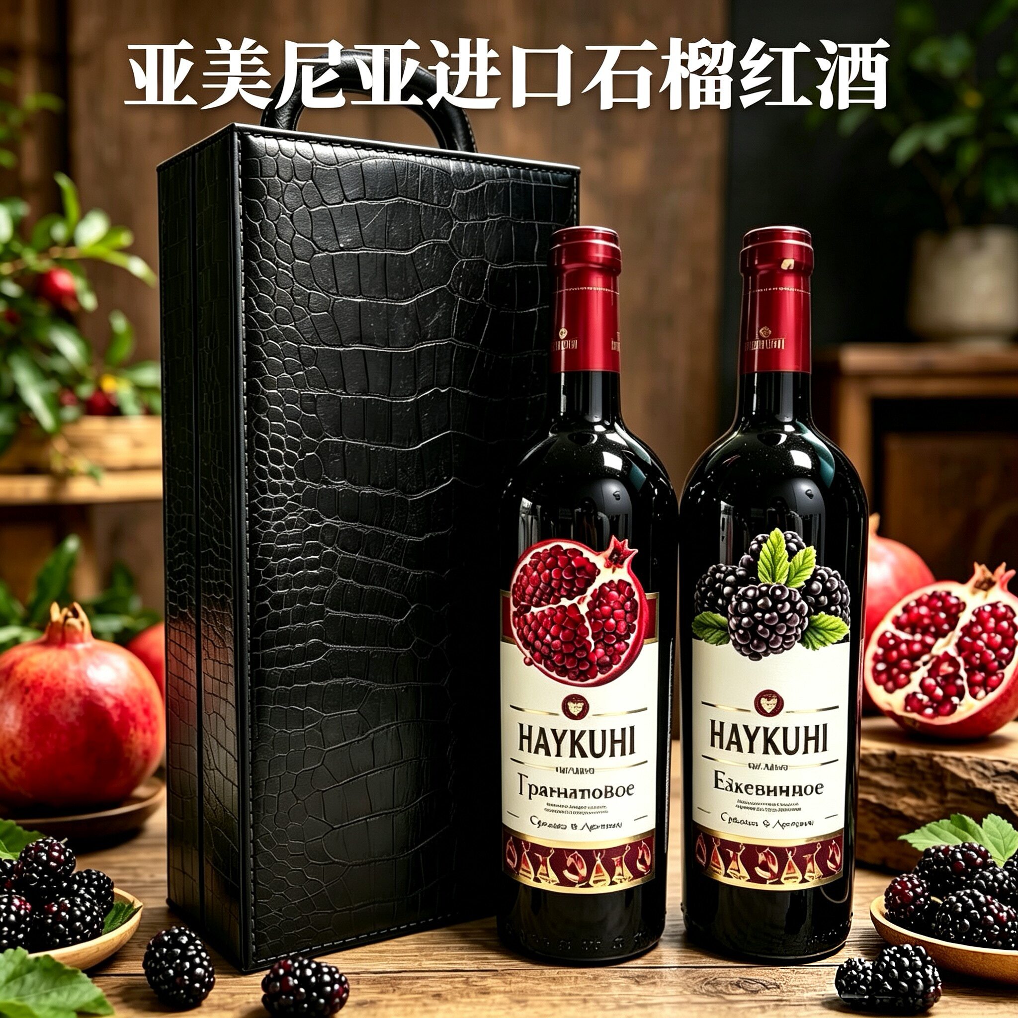 石榴桑葚红酒亚美尼亚进口HAYKUHI干红半甜葡萄酒礼盒装750ml礼品