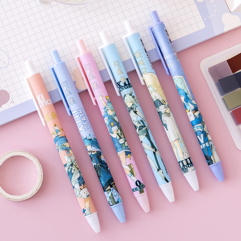 动漫卡通幻星集按动笔可爱按动中性笔学可爱高颜值生用按压水性笔黑色