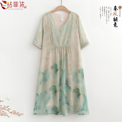 50岁妈妈夏装连衣裙圆领中袖