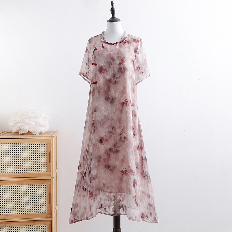 妈妈夏装连衣裙洋气新款提花中年女装夏季薄款短袖雪纺裙子女长裙