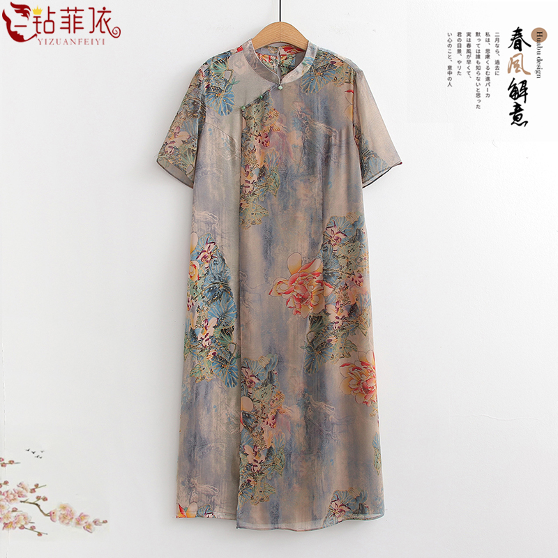 媽媽夏裝中式連衣裙雪紡紗裙