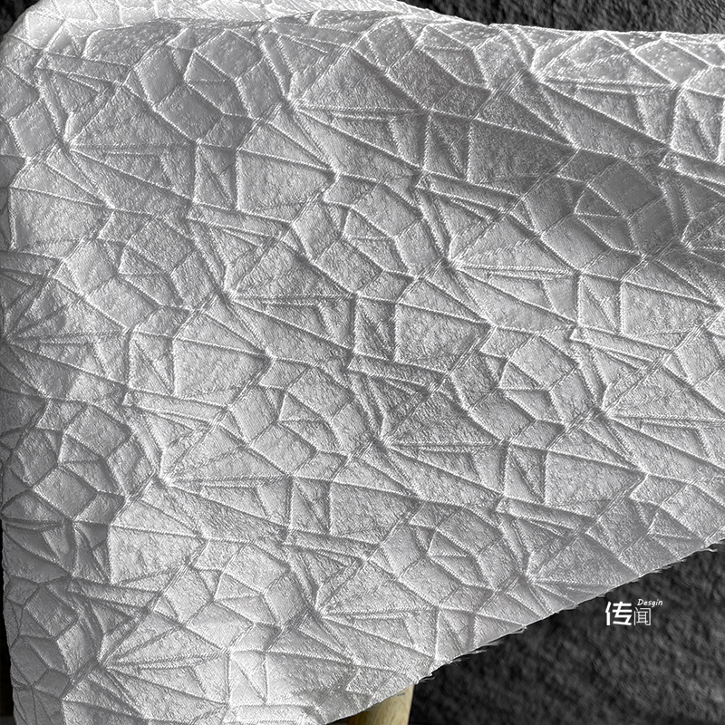 白色几何图案布料立体肌理提花高档包包裙子外套服装设计师面料