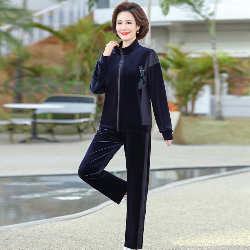 妈妈装套装中老年女士衣服两件套2023秋季新款女式上衣裤子运动套