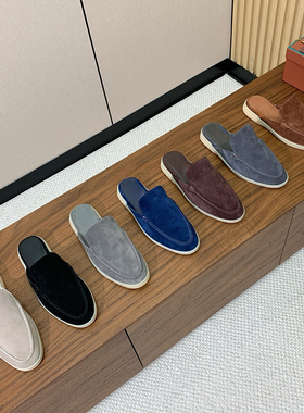 醉拳配色!!LP包头半拖鞋女休闲懒人外穿一脚蹬拖鞋真皮平底穆勒鞋