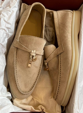 纯原意大利麂皮一脚蹬LP乐福鞋女平底豆豆鞋休闲懒人女鞋踩si感