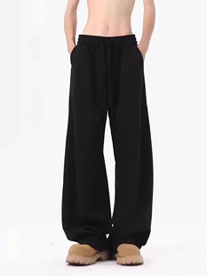 弯刀裤子男款冬季加绒加厚阔腿运动卫裤男士宽松直筒男生休闲长裤