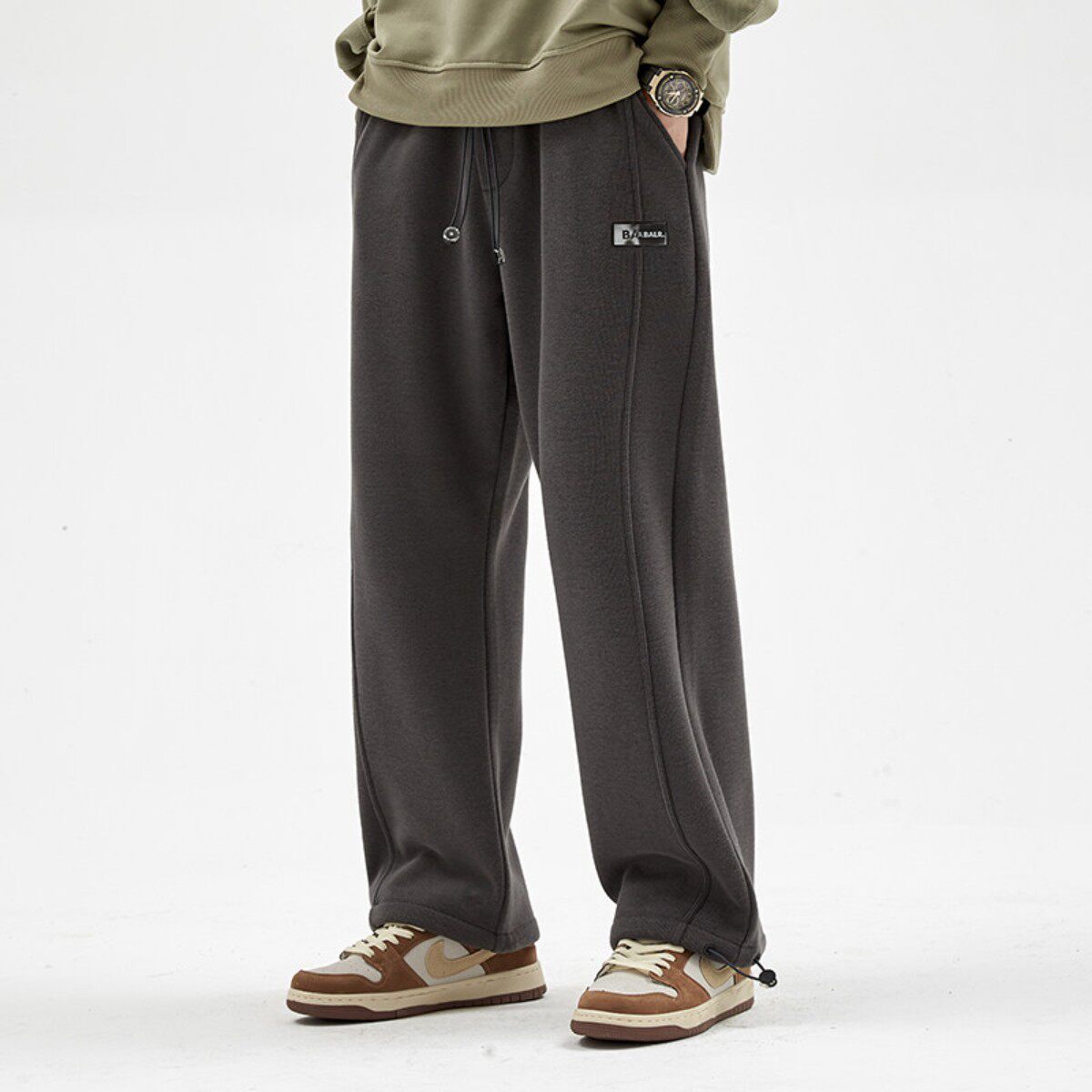 卫裤男秋冬款休闲运动直筒宽松加绒加厚美式男生长裤子垂感阔腿潮