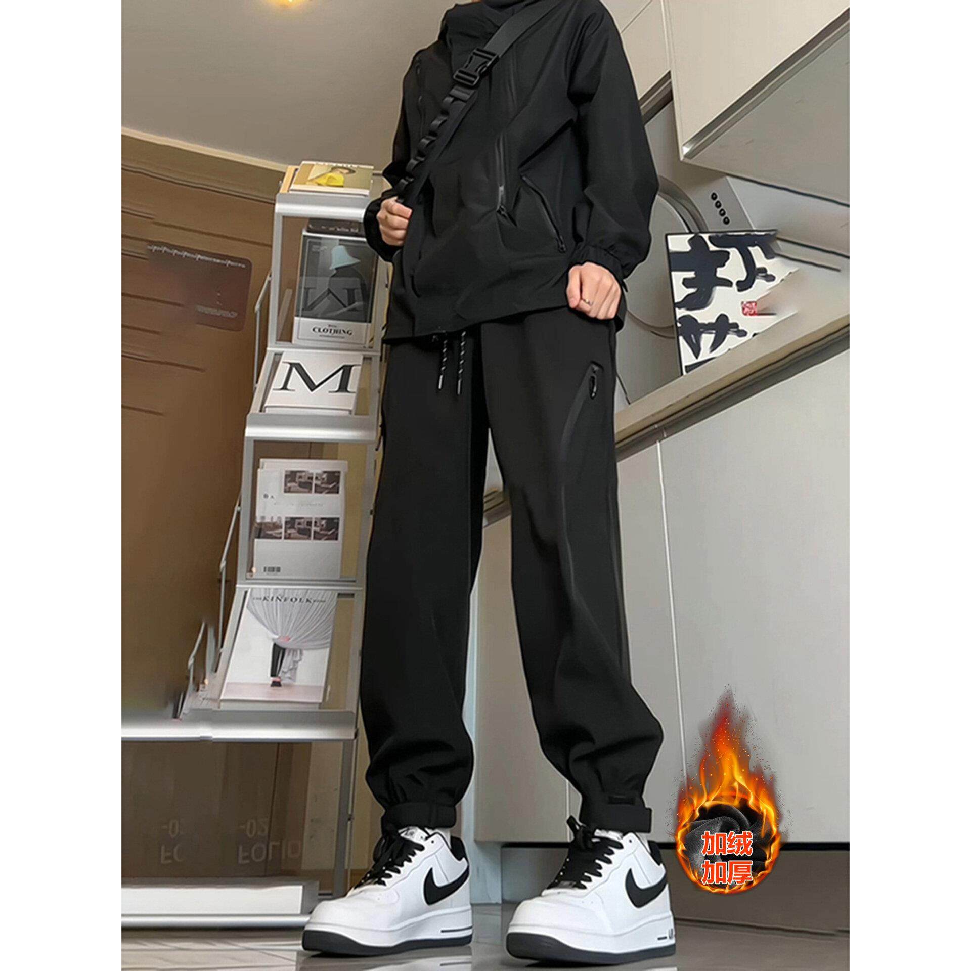 登山男款加厚工装裤加绒秋冬防风黑色防水机能冲锋裤裤子美式户外