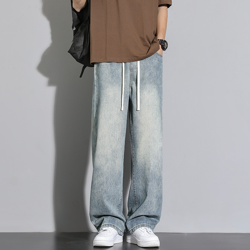 牛仔裤男士冬季美式直筒裤休闲男生男裤加绒裤子秋冬新款宽松长裤