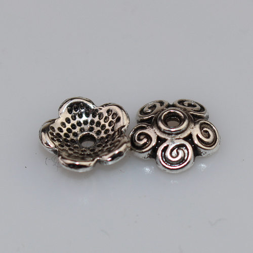 DIY藏银饰品配件 复古花托花帽古银色手链隔片珠托批发