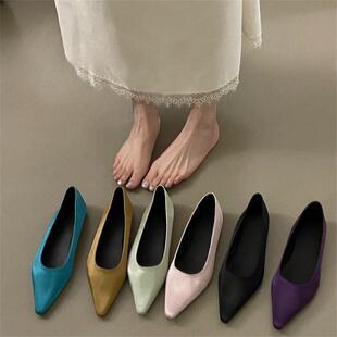 7or9蓝纹芝士鞋子女设计感小众尖头空气棉高跟鞋细跟复古性感