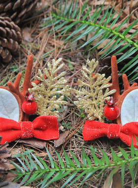 可爱圣诞鹿角发夹金粉麋鹿角对夹刘海发卡新款圣诞节少儿头饰