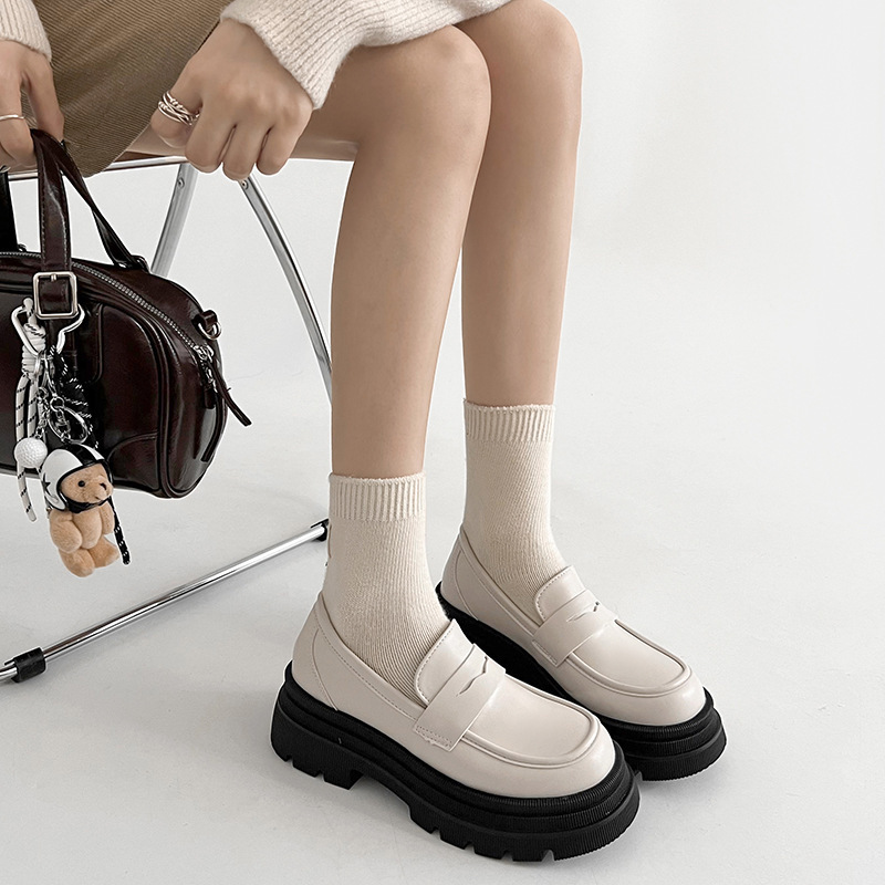 白色日系复古小皮鞋女2024春季新款厚底粗跟玛丽珍鞋法式jk单