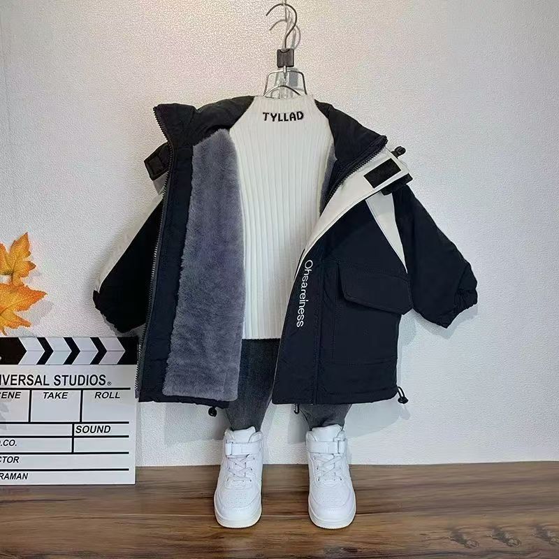 男童冬天加绒加厚外套棉服新款中大童冬季加厚外套儿童保暖派克服