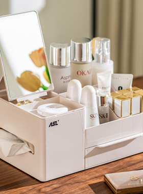 化妆品收纳盒桌面梳妆台镜柜透明抽屉式口红护肤品面膜分隔置物架