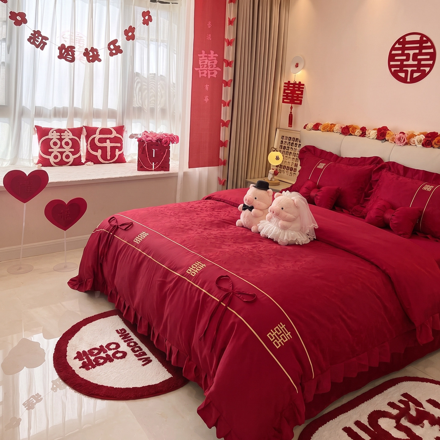 轻奢红色新婚床上四件套2026新款喜被套结婚被套床单喜嫁娶床笠款