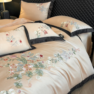 法式 160S长绒棉四件套花卉刺绣纯棉被套床单2025全棉床上用品床笠