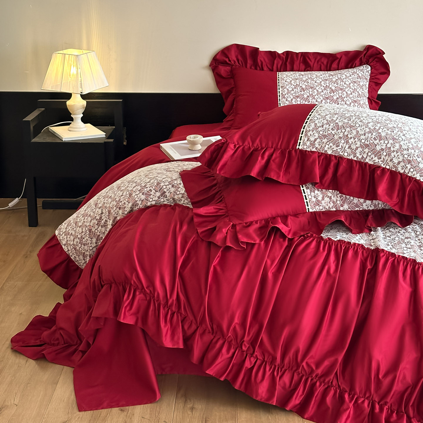 法式浪漫婚庆四件套红色全棉结婚床上用品婚房喜被纯棉被套床单,床上用品,婚庆床品套件,淘宝优惠券,粉丝福利购,淘宝优惠卷