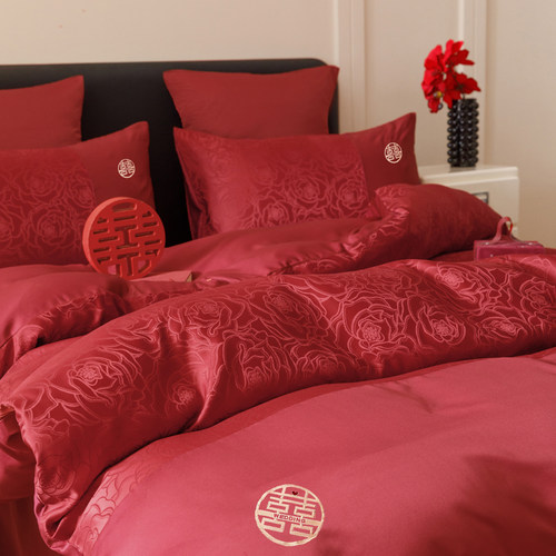 简约160支长绒棉结婚四件套红色