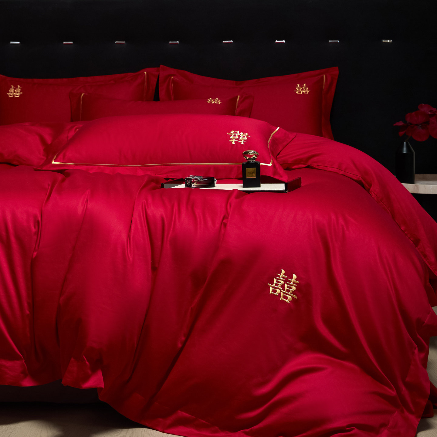 新中式红色四件套结婚床上用品新婚庆喜被床单婚房陪嫁被套床单款