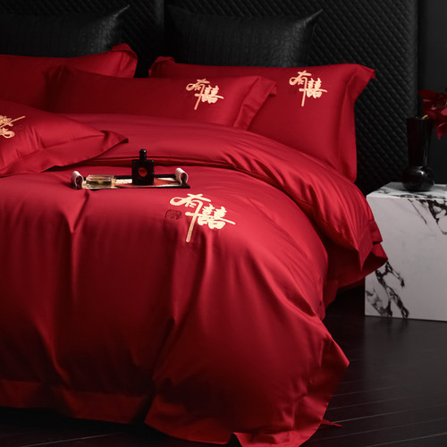 新中式结婚床上用品红色喜字被罩