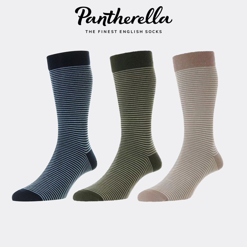 Pantherella英国埃及棉袜子男夏季中筒袜海风条纹休闲袜男535642