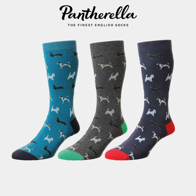 英国男士动物织图有机棉中筒袜