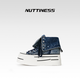 NUTTINESS狂野分子短靴2025秋新款厚底系带牛仔布小众休闲高帮鞋