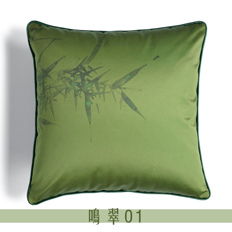 速发新中式古典竹子茶室抱枕套靠垫办套公沙室发靠枕腰靠单面印花
