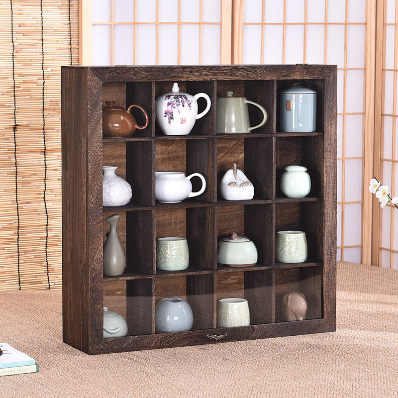 速发桌面防尘收纳置实木多格首饰盒物盒透制木明储物盒摆件展柜茶