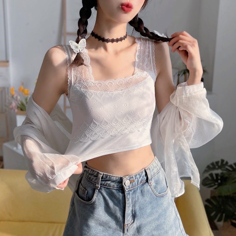 速发白色蕾丝内搭抹胸裹胸防走光打底美背内衣少吊带小背心高中学