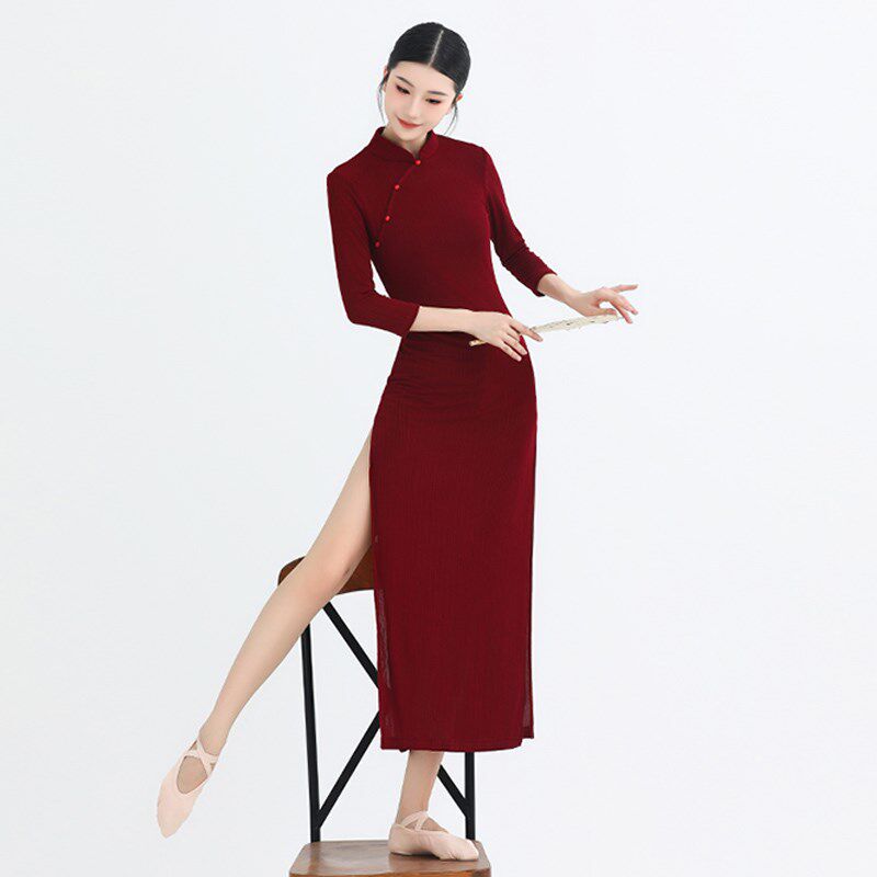 速发中专风古典舞旗用高开叉跳舞国袍舞蹈服中式练功服演出服