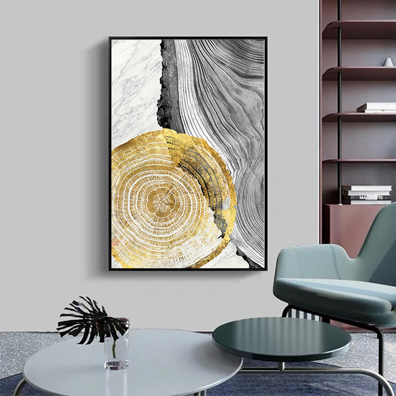 速发6014金色年挂抽象客气玄关装饰画竖版风壁画简约大厅轮画