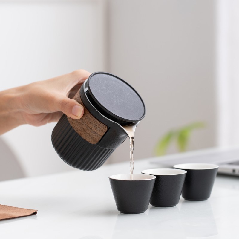 速发粗陶家行茶具套旅陶瓷快客杯一壶三杯便携式旅用户外装游泡