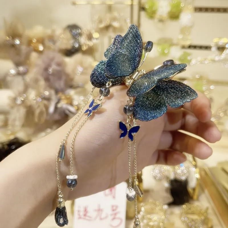 速发高级感刺绣蝴蝶抓夹后脑勺网红2022年新款发卡头饰古风发夹发