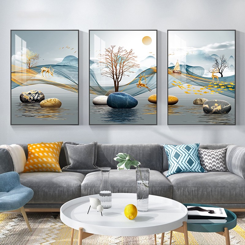 速发5d三联画满钻新款麋绣贴钻运2021客厅石头时来鹿转