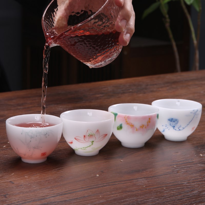 速发德化手绘冰种玉瓷茶杯主人杯家用陶瓷单杯个人喝茶品茗杯