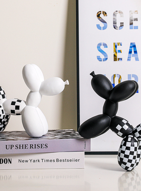 速发黑白格气球狗简约摆件家板样居房电视摆装饰品温馨小柜设