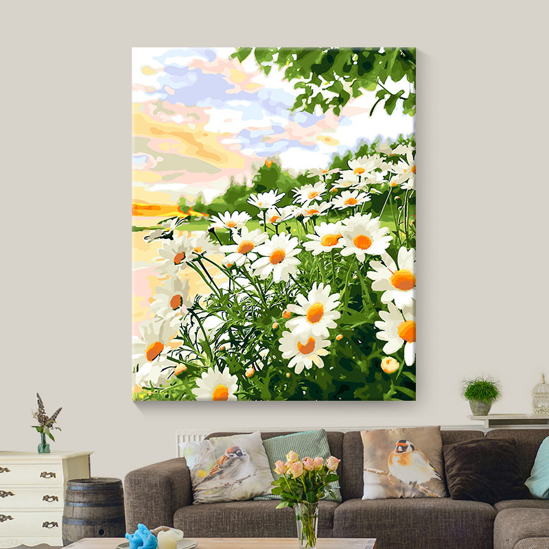 速发手工油画打发时字手绘数间画画 装饰油油治愈装饰画夏日雏菊